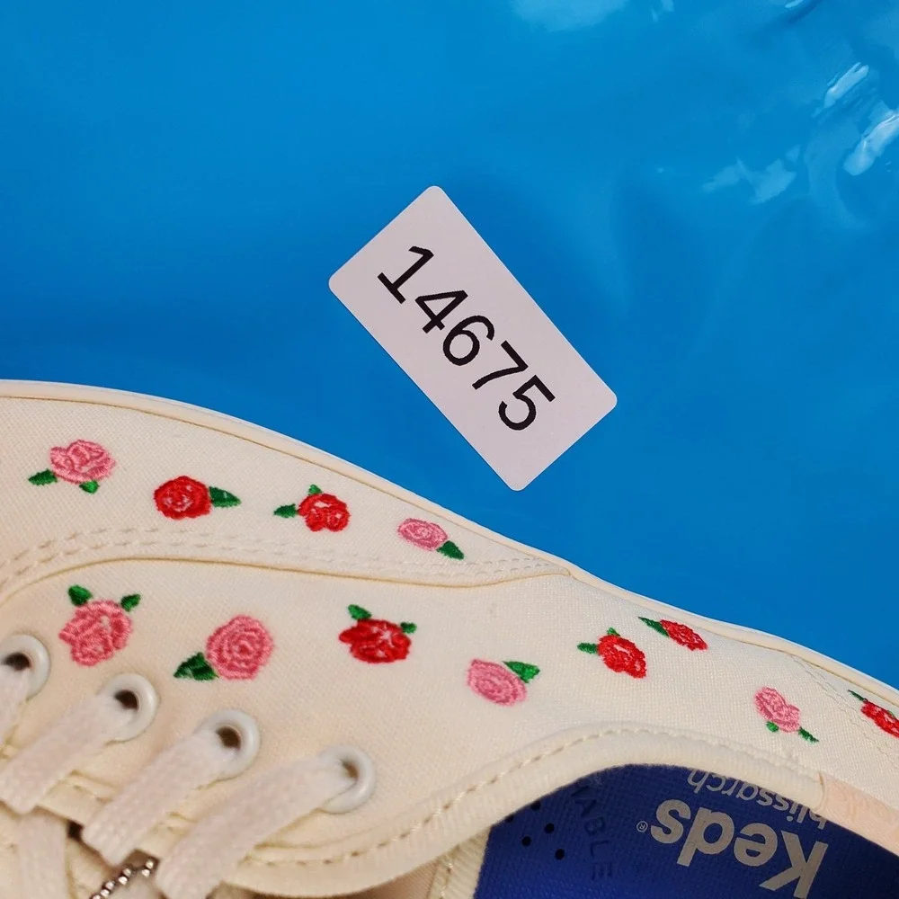 Keds Champion Womens Shoes Sz 5 M Off White Canvas Rose Embroidery Sneakers